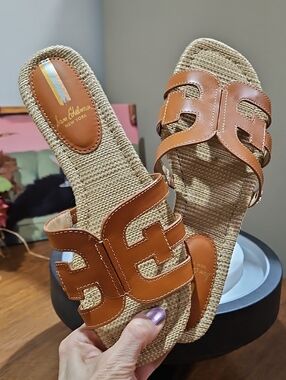 Sam Edelman Tan Slide Sandals with Woven Footbed
